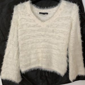 Boston proper soft fuzzy white sweater